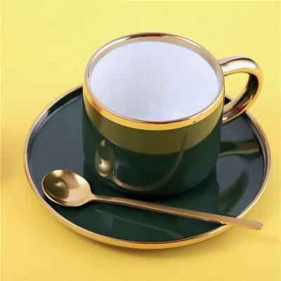 China Factory direct sale fancy gold handle tea cup stocked ceramic saucer for restaurant for sale