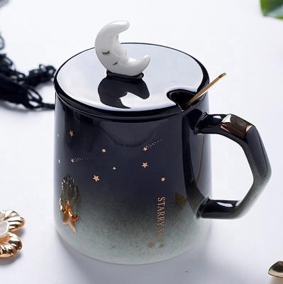 China Jingdezhen Stocked Ceramic Coffee Mug Set Dark Night Gradient Starry Mug for sale