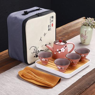 China Wholesale viable kungfu hand painted red portable tea set travel ceramic tea set for sale