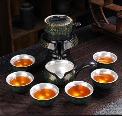 China Sustainable High-end Semi-automatic Tea Set Household Tea Set Inlaid Silver Coating Tea Cup for sale