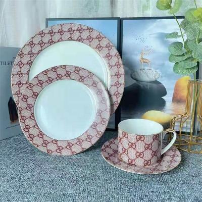 China Stocked Luxury Porcelain Bone China Dinner Plate And Cup Set Ceramic Dinnerware Dinnerware Sets for sale