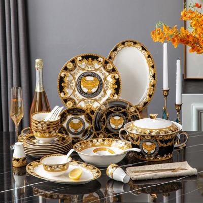 China Sustainable Luxury Bone China Dinnerware Set Royal Dinner Dish Bowl Spoon Set For 6 People for sale