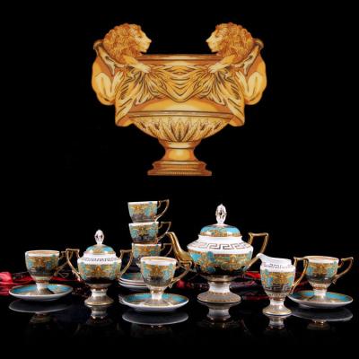 China European Luxury Stocked 15 Head Porcelain Coffee Set Cup And Saucer Set for sale