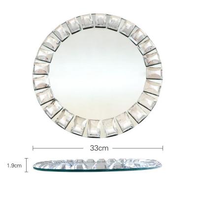 China Wholesale Silver Glass Stocked Diamond Mirror Charger Dishes For Wedding Decoration for sale