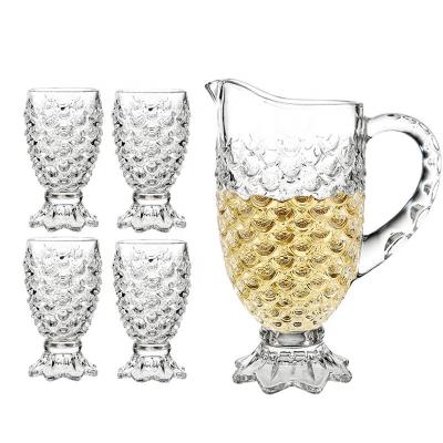 China Wholesale Stocked Crystal Dragon Scale Glass Set Cold 7pcs Kettle Wine Glass Pot and Cup Set for sale