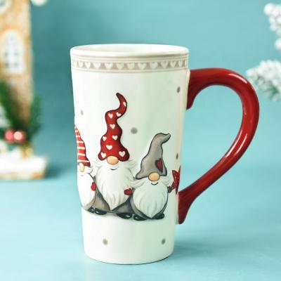 China Stocked Christmas Large Capacity Ceramic Mug Household Embossed Mug for sale