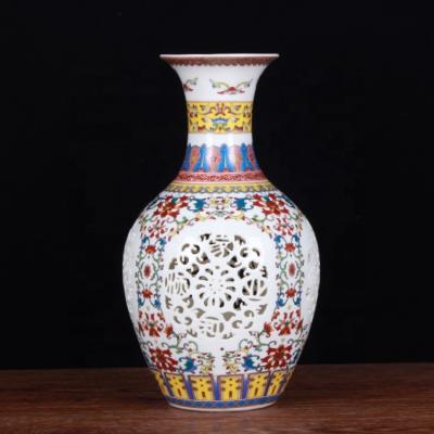 China Stocked Wholesale Jingdezhen Family Mounted Hollow Ceramic Vase Handmade Thin Tire Crafts for sale