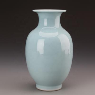 China Jingdezhen Porcelain Decoration Sky Celadon Shade Winter Melon Stored Antique Celadon Glazed Vase for sale