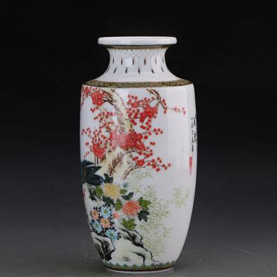 China Jingdezhen Tire Stocked Retro Thin Family Mounted Peace Spring Model Wand Bottle Decoration Vase for sale