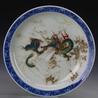 China Stocked Jingdezhen Fencai Yunlong Club Dish Fine Antique Porcelain Dish High End Decoration for sale