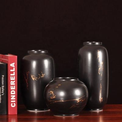 China Nordic minimalist stone grain black matte art decoration jar ball bottle ceramic stocked decoration for sale