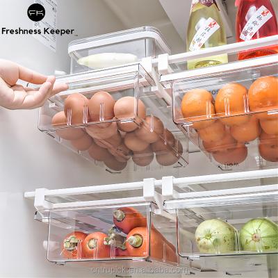 China Stackable Freshness Keeping Clear Fridge Drawer Organizer Pull Out Bin Bin For Freezer Kitchen Pantry for sale