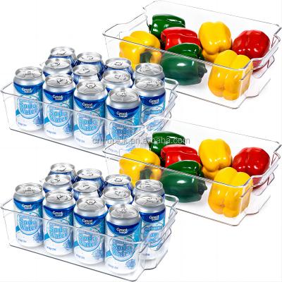 China Hot Selling 4 Pack Freshness Preservation Set Fruit Fish Egg Fridge Storage Box Bins Plastic Transparent Stackable Fridge Organizer for sale