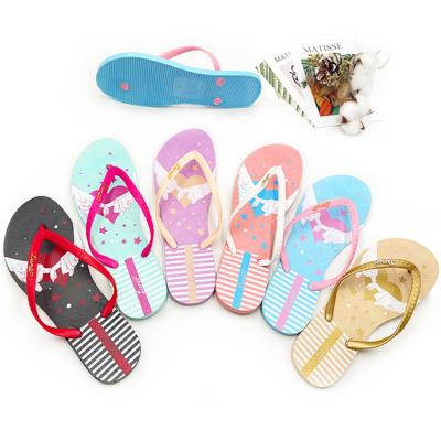 China Baiyi Lightweight PVC Blowing Non-slip Slippers Printed Beach Flip Flops Women Slippers for sale