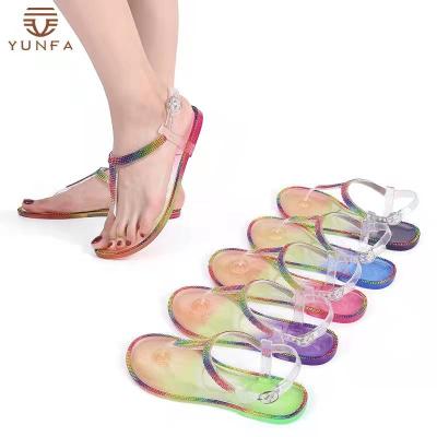 China Outdoor Women Jelly Shoes Faux Stone Slide Slippers Baiyi China Manufacturers PVC Lightweight Transparent Girls Sandals for sale