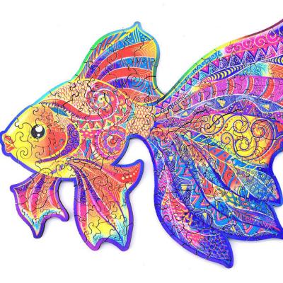 China Eco-friendly Wholesale Animal Kids Christmas Gifts Adult Wooden Puzzle Unique Shape Goldfish Jigsaw Puzzle for sale