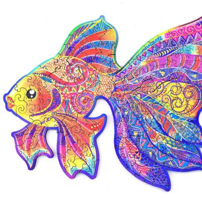 China Eco-friendly Wholesale Animal Kids Christmas Gifts Adult Wooden Puzzle Unique Shape Goldfish Jigsaw Puzzle for sale