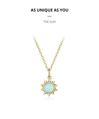 China Wholesale Elegant Fashionable Women Jewelry Gift Gold Plated 925 Sterling Silver Chain Opal Sun Pendant Necklace for sale