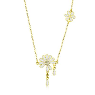 China Beautiful Elegant Chrysanthemum Flower Pendant Gold Plated 925 Sterling Silver Golden Cross Chain Necklace for sale