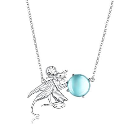 China Beautiful Blue Glass Ball Angel Pendant Platinum Plated 925 Sterling Silver Jewelry Necklace Elegant Luxury Design for sale