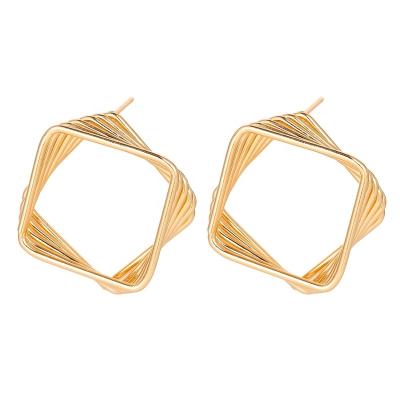 China Hot Sale Fashionable Women's Ring Jewelry Gold Plated Squares Dangle Ear Studs Circles Girlfriend Ear Jewelry Gift for sale