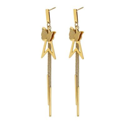 China 2021 Fashionable Women's Gold Jewelry Stud Earrings Elegant Series Stainless Steel Wire Tassel Earrings for sale