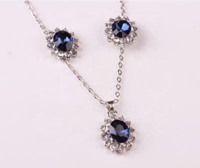 China Luxury Women Jewelry Series Luxury Rhinestone Stones Precious Stones Blue Gemstone Decorated Necklace Earring Set for sale