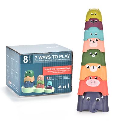 China Early Education Toy Rainbow Puzzle Children Fun Baby Educational Funny Cartoon Animal Enlightenment Pose Stacking Toys for sale