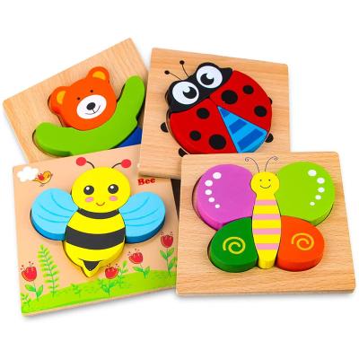 China Cartoon Toy Puzzles for 1-3 Years Old Toddlers Boys and Girls Educational Toys Gift with 4 Animal Pattern Wooden Puzzle for sale