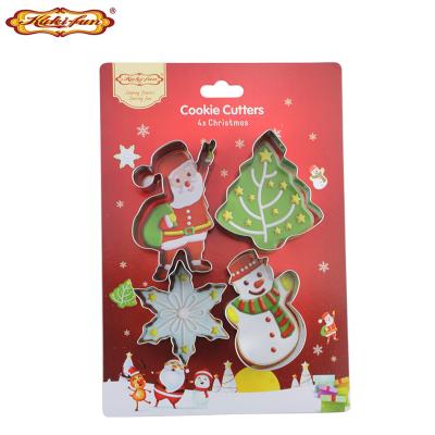 China Viable Christmas Cookie Cutter Set - 4 Pieces - Christmas Tree with Snow, Santa, Snowman, Cookie Fudge Sandwich Cutters Gift Box Pac for sale