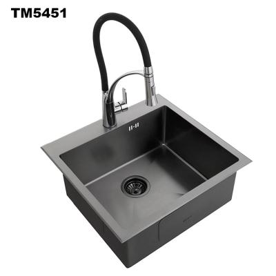 China Without Faucet Single Bowl Black SS304 Stainless Steel Countertop Kitchen Sink for sale