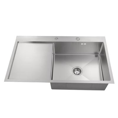 China Without Faucet Single Bowl With Single Board Drain Panel Kitchen Sink 304 Stainless Steel for sale