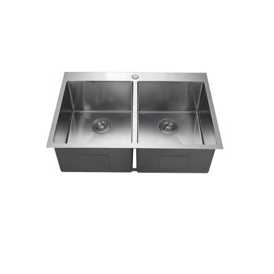 China Without Faucet High Quality Handmade Dishes Under Table With Double Sinks 304 Stainless Steel Kitchen With Double Sinks for sale