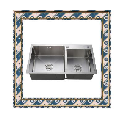 China Without Faucet Popular Product Handmade 304 Stainless Steel Undermount Double Bowl Basin Bathroom Kitchen SinkHo for sale