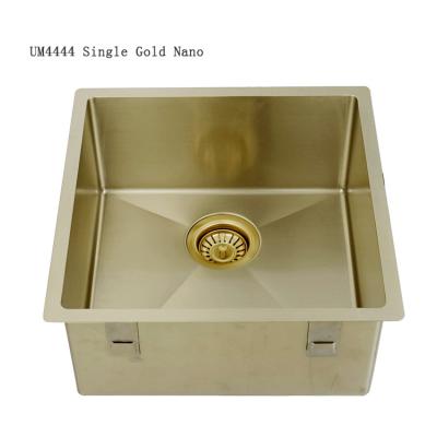 China Without Faucet Custom Size 304 Stainless Steel Gold Nano German Hand Made Single Kitchen Sink for sale