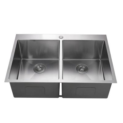 China With Faucet Popular Product Handmade 304 Stainless Steel Topmount Double Bowl Basin Bathroom Kitchen Sink for sale