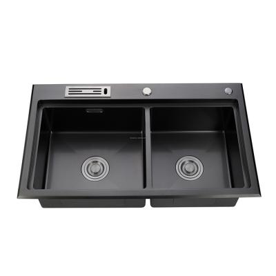 China With Faucet Total Solution Projects OEM Custom Modern Style Black Handmade Equipment 304 Stainless Steel Kitchen Sink for sale