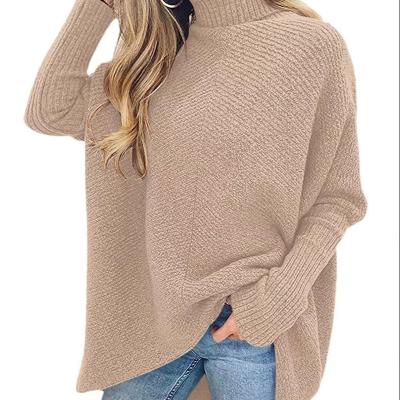 China Anti-Wrinkle Women's Turtle Neck Bat Wing Long Sleeve Asymmetrical Edge Casual Pullover Sweater Knit Tops Pullover for sale