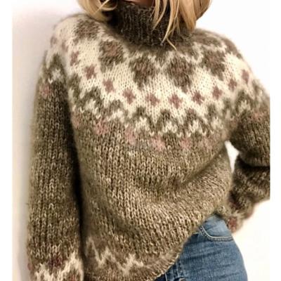 China Anti-wrinkle women high neck style long sleeve acrylic mohair jacquard colorful sweater for sale