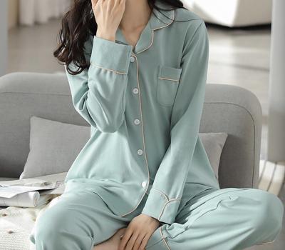 China QUICK DRY Women Sleep Long Cardigan Sleeve Cotton Pajamas Set for sale