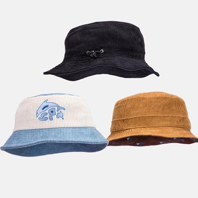 China Custom Character Embroidery Corduroy Bucket Hat for sale