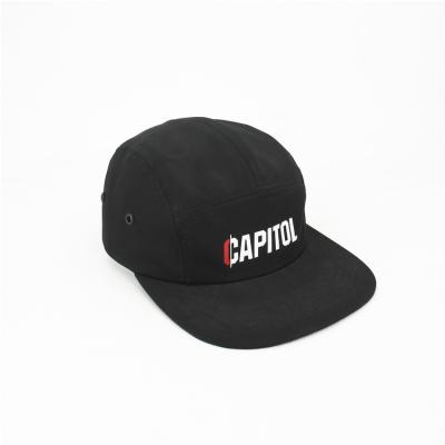 China JOINT Custom Black Polyester 5 Panel Snapback Hat With Printed Logo for sale