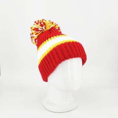 China COMMON COMMON Big Pompom Beanie Winter Red Yellow Big Flip Slouchy Hats for sale