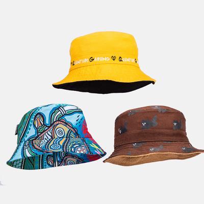 China Custom Print Logo Image Bucket Hat Yellow Cotton Fishing Bucket Hat Wholesale for sale