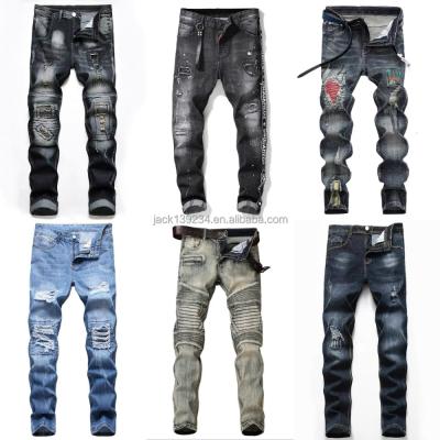 China 2022 QUICK DRY Europe and USA pants price men jeans cheap denim the low badge jeans men jeans knee hole skinny fashionable biker jeans for sale