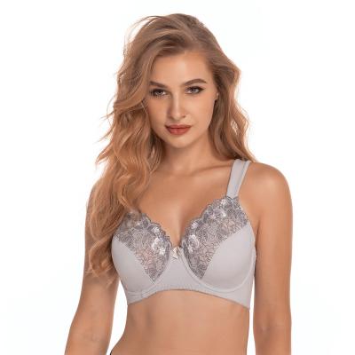 China Hot Selling Breathable Women Lace Up Unlined Embroidered Bra Plus Size Bra for sale