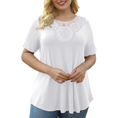 China Wholesale Breathable Custom Women Plus Size Casual Shirts Full Women's Lace Plus Size T-Shirts for sale