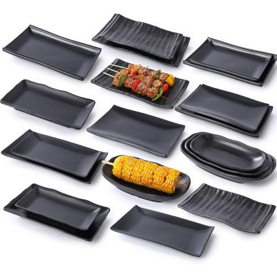 China Sustainable Customized size and affordable black rectangular melanine dinerwarebbq traysushi platedeinner plates for sale