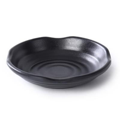 China Sustainable Customized shape logo melamine tableware safe and healthy black soy sauce dipping sauce seasoning small dish creativity for sale