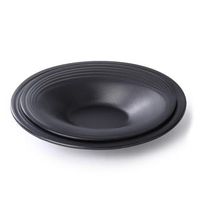 China Sustainable China factory supplies 100% melamine tableware plastic black creative personality fruit and vegetable salad plate for sale